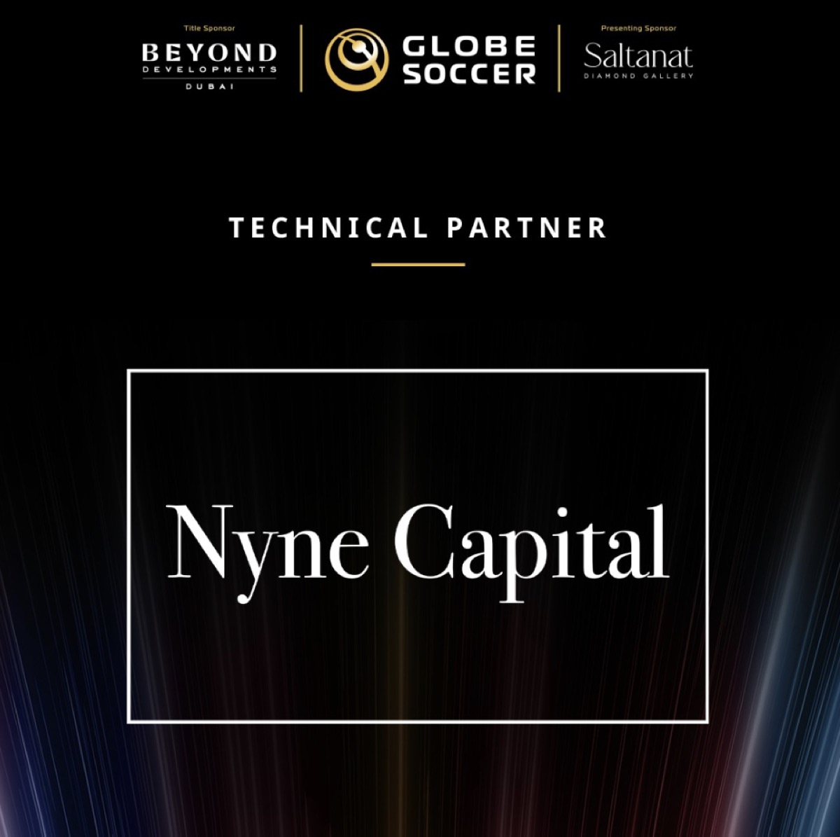 Nyne Capital sponsor board at Globe Soccer event