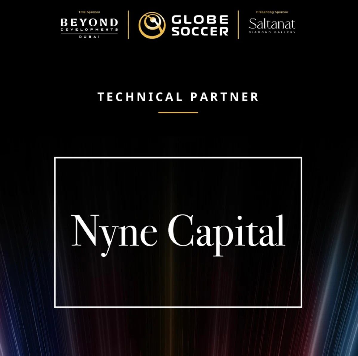 Nyne Capital sponsor board at Globe Soccer event