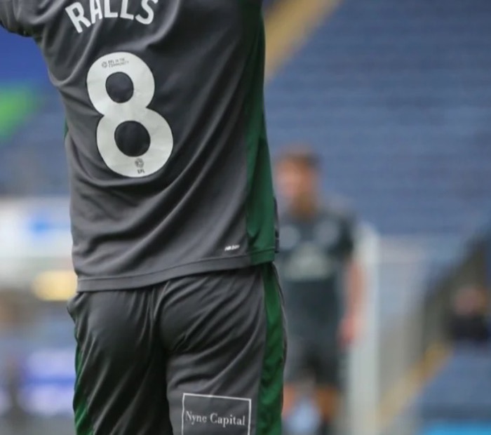 Cardiff City FC player with Nyne Capital shorts sponsor