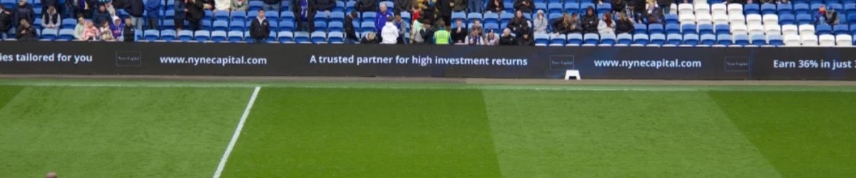 Cardiff City FC stadium with Nyne Capital pitchside branding
